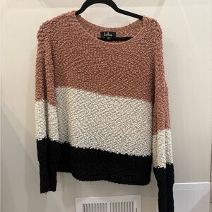 Lulu's Dusty Rose, White & Black Colorblock Crewneck Sweater